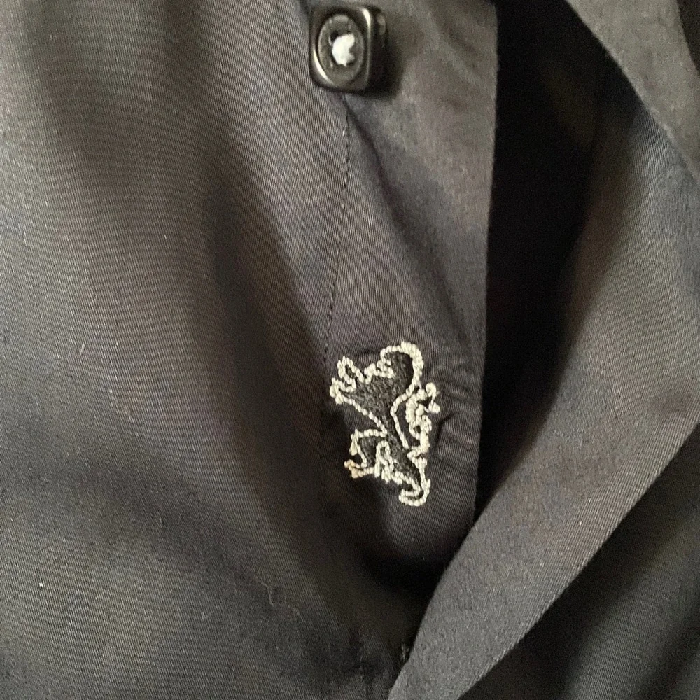 Bugatchi Men Lg Black Shaped Fit Long Sleeve Button Down Shirt Contrast Stitch